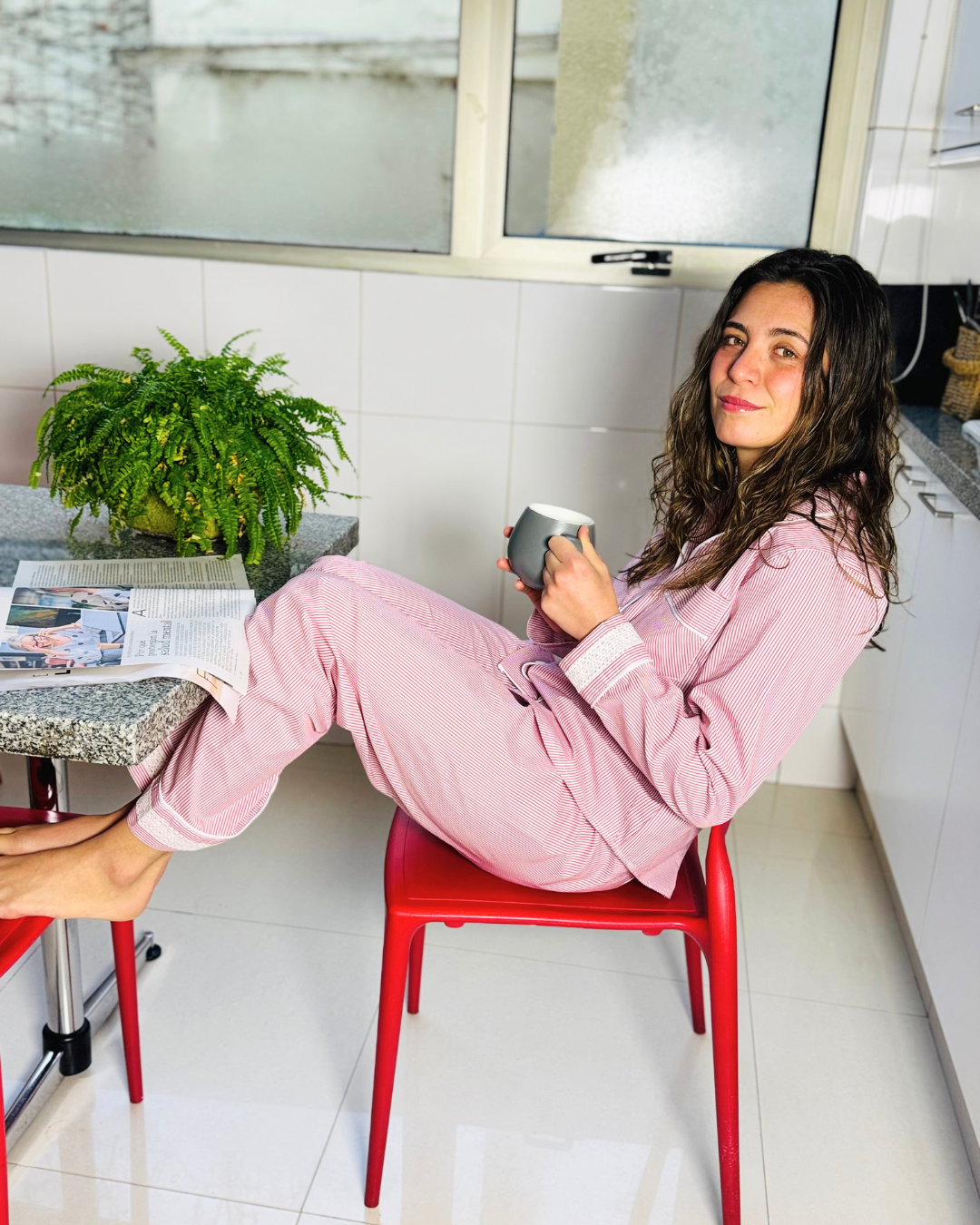 Pijama líneas rojas
