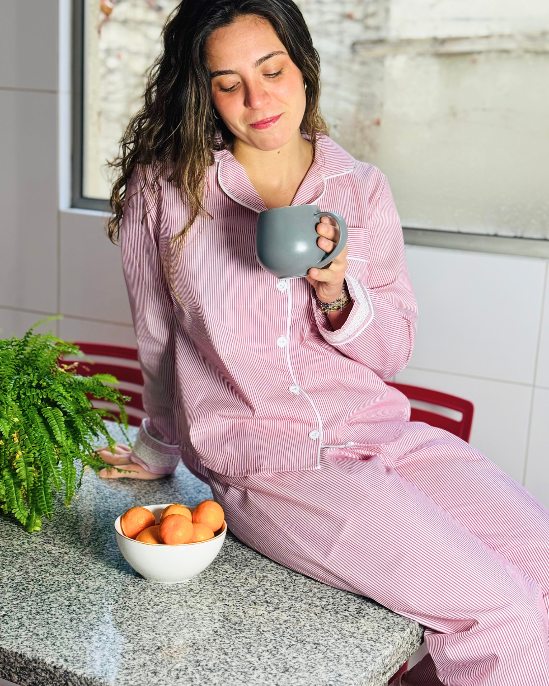 Pijama líneas rojas