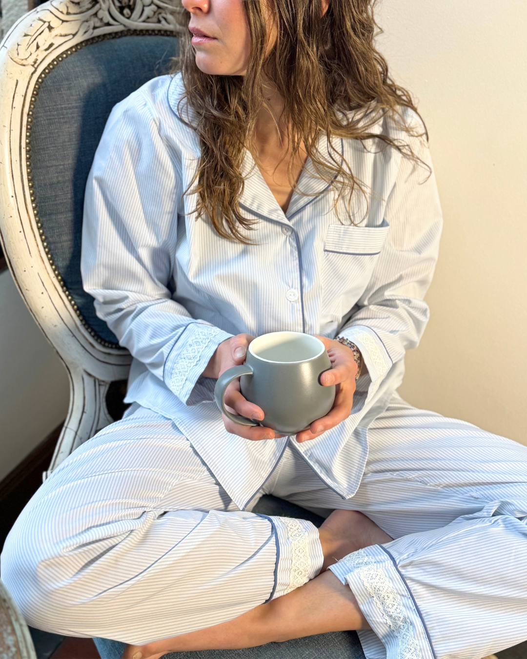 Pijama líneas celeste
